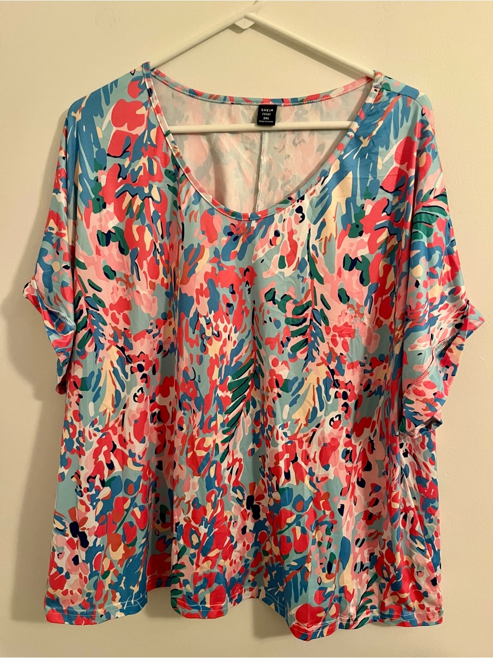SHEIN Multicolor Scoop Neck Abstract Floral Tunic